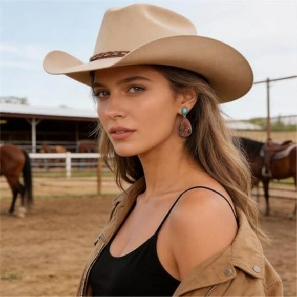 Western Earrings Outfit for Women Oval Silver Earrings Dangle Turquoise Western - Picture 5 of 8